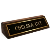 WALNUT EASEL CARDHOLDER DESK BRASS SIGN PLATE 2 X 10